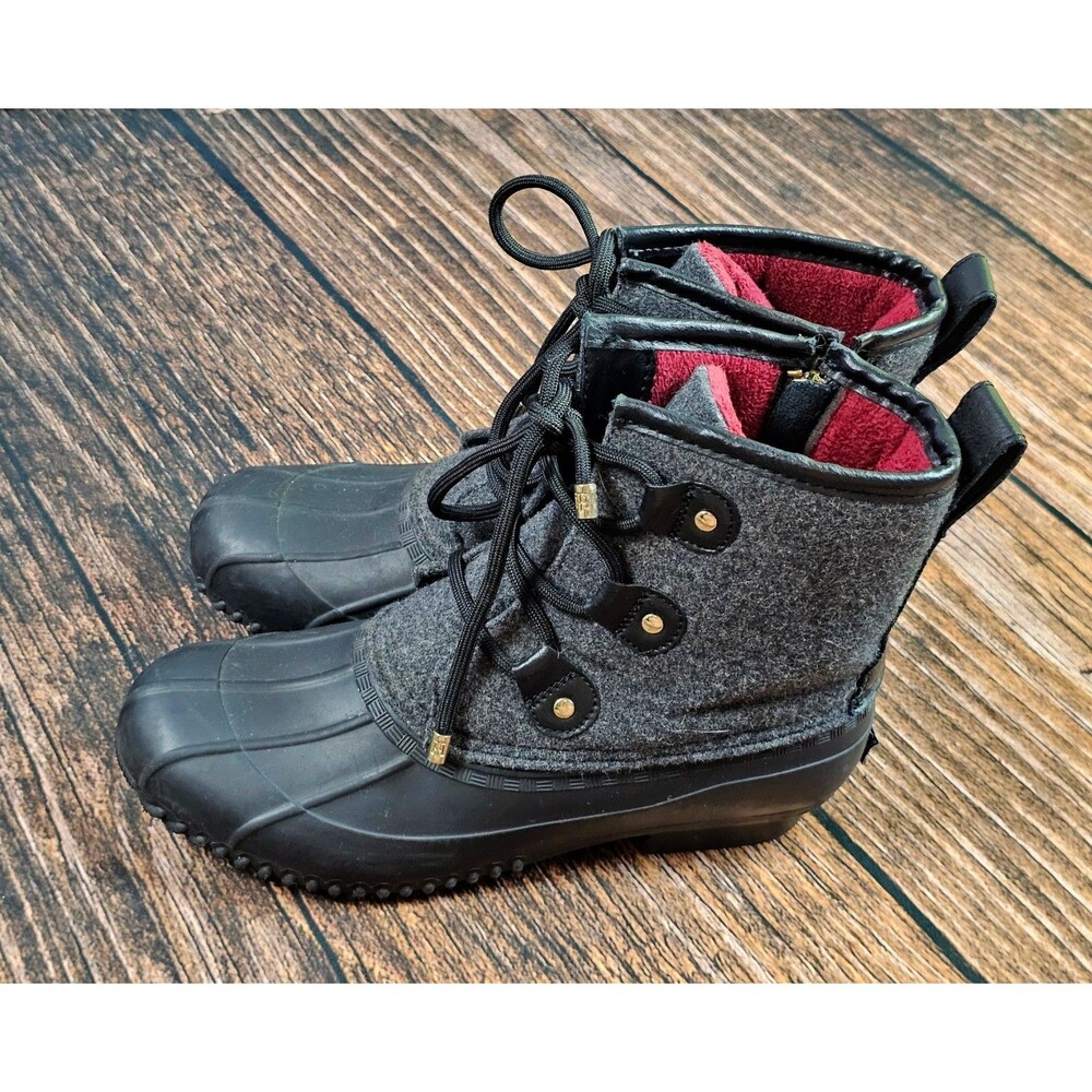 Tommy Hilfiger Reanna 4 Lace Up/Zip Up Duck Boots Rain Shoes Gray Women's 8 M